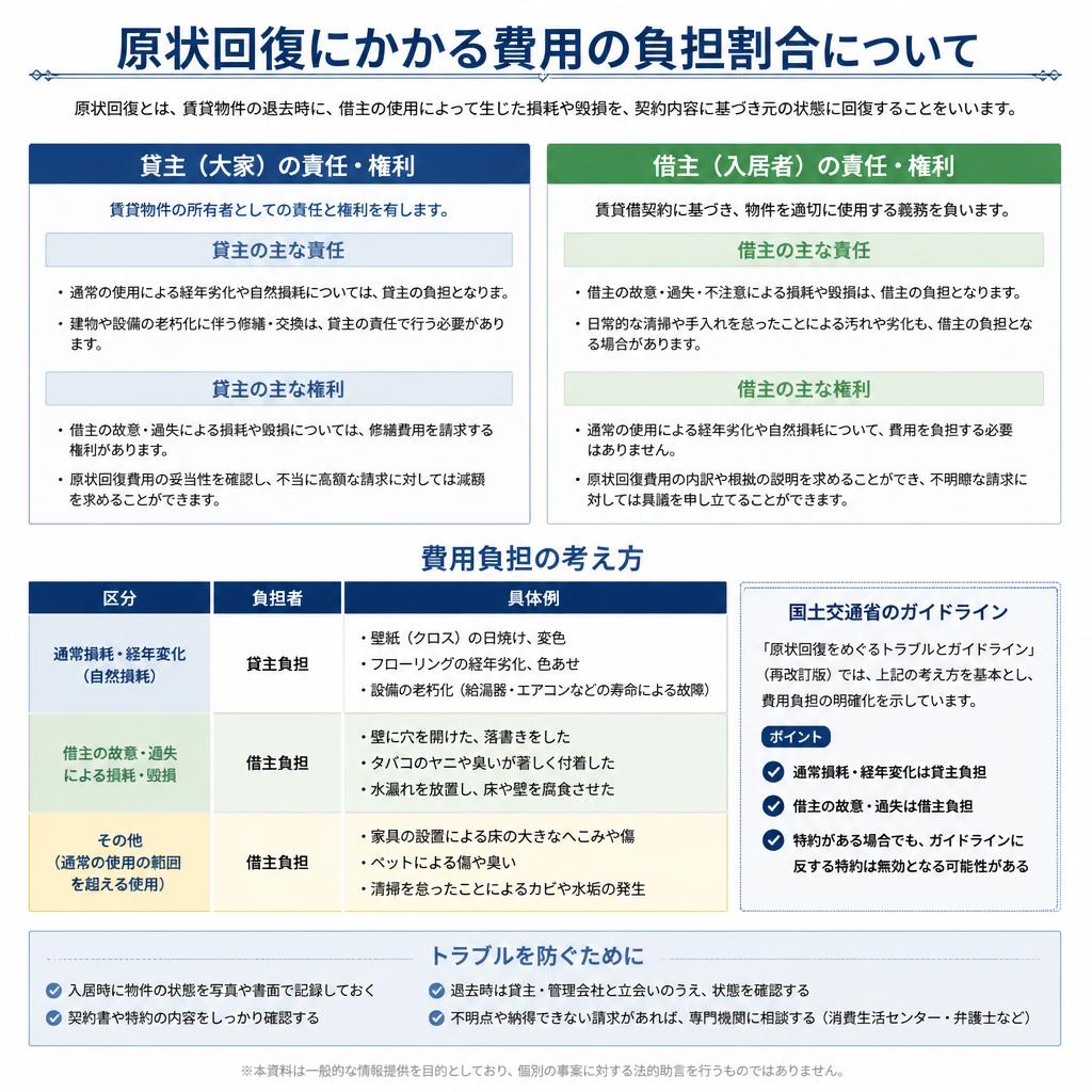 貸主・借主の費用負担割合の基本
